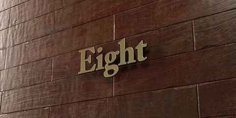 Eight - Bronze plaque mounted on maple wood wall  - 3D rendered royalty free stock picture. This image can be used for an online website banner ad or a print postcard.