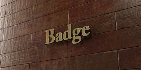 Badge - Bronze plaque mounted on maple wood wall  - 3D rendered royalty free stock picture. This image can be used for an online website banner ad or a print postcard.