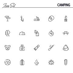 Camping flat icon set.