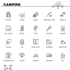 Camping flat icon set.