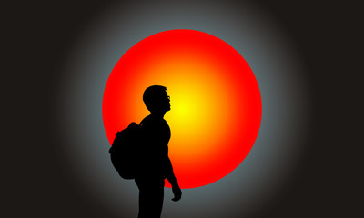 Silhouette backpacker with super full moon background