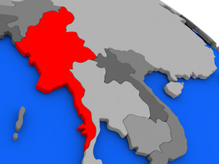 Myanmar in red