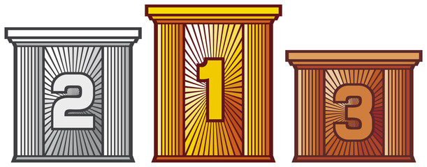 victory podium with first, second and third places (gold, silver and bronze design)