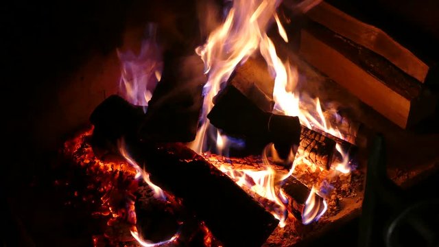 a fire in the fireplace