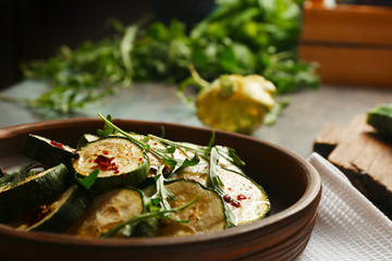 Baked squash slices in plate