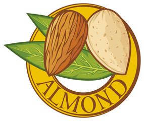 almond nut with leaves label (symbol)