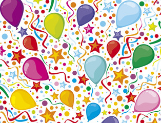 birthday background with party streamers, balloons and confetti