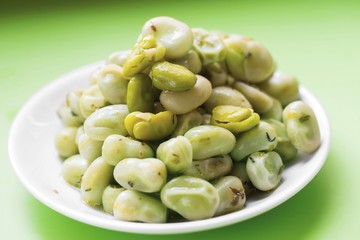 Fava bean on plate, closeup.