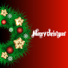 Fototapeta na wymiar Christmas card with wreath on red background