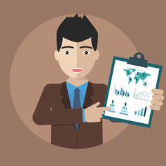 Businessman with a task, showing task and analytic, flat modern design