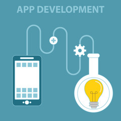 Flat Design Concept Illustration of Mobile Apps Development Process