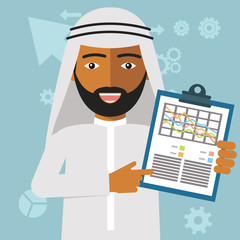 Arab Businessman with a task, showing task and analytic, flat modern design