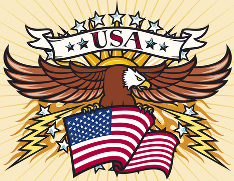 Flying eagle with USA flag
