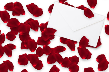 white love letter on red rose leafs