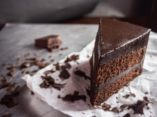 chocolate fudge cake,selective focus