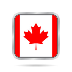 Flag of Canada. Shiny metallic gray square button.