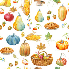 Autumn thanksgiving watercolor pattern