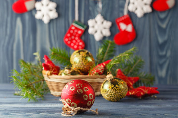 Christmas decoration on wooden background,vintage
