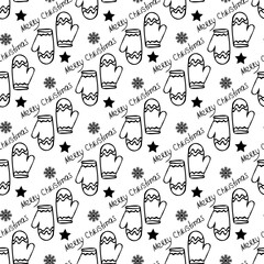 Christmas pattern with winter mittens