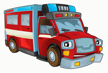 Cartoon happy and funny fire truck - isolated background - illustration for children