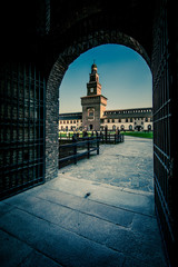Fototapeta premium view of Sforza Castle Sempione Park Milan city at dusk