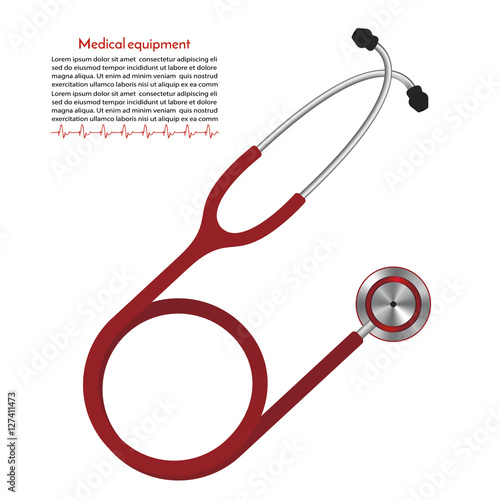 "red stethoscope. medical equipment for heart rate measurement" Stock