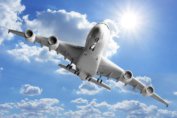 under view of commercial airplane takeoff to the beautiful sky