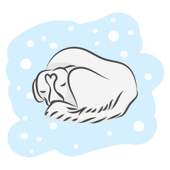 White dog lying in the snow