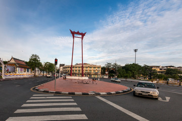 The giant swing (Sao Ching Cha) and Wat Suthat temple in Bangkok, Thailand.