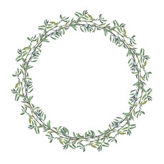 Wreath border frame with summer herbs, meadow flowers. Watercolor hand painting illustration on isolate white background.