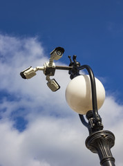 Security cctv cameras on lamp pylon