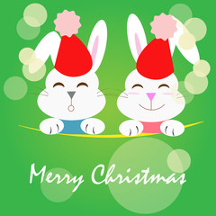 Merry Christmas greetings with cartoon rabbits