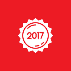 2017 year label, sticker icon vector, filled flat sign, solid pictogram isolated on red, logo illustration