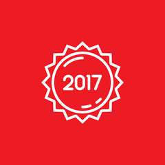 2017 year label, sticker line icon, outline vector sign, linear pictogram isolated on red. logo illustration