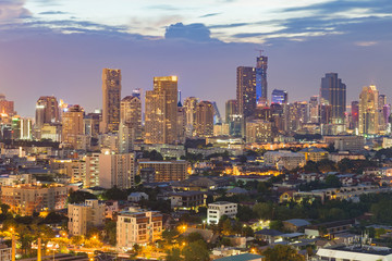 Fototapeta na wymiar Beautiful city downtown lights night view, Bangkok central business area, Thailand