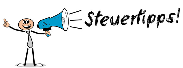 Steuertipps! Mann mit Megafon