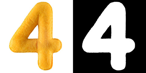 Number 4. Hand made number Four from yellow felt. Set of numbers from colorful felt isolated on...