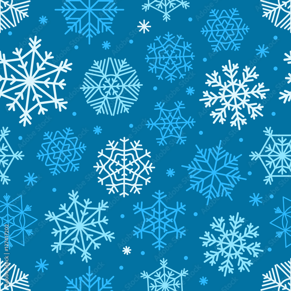 Poster different snowflakes set. abstract seamless background