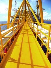 Offshore oil and gas central process, Walking bridge link oil to gas platform, Petroleum industry