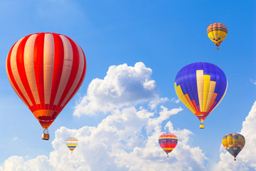 Hot air balloon on sun sky with cloud, vintage and retro instagram filter effect style