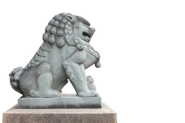 Fototapeta premium Singha Stone statue on white background. Isolate Singha Stone statue.