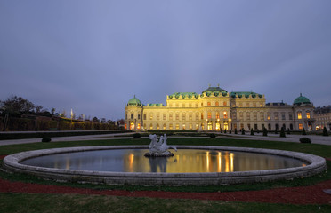 The Upper Belvedere palace with fontain in Vienna, Austria