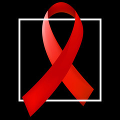 World Aids Day concept with the white square and red ribbon of aids awareness. 1st December. Vector illustration.