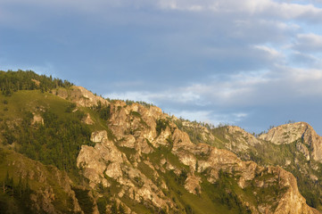 Naklejka premium Russia. Khakassia. Sayan Mountains. Ridge Togyz-Az. Rocky Ridge. The trail shamans.