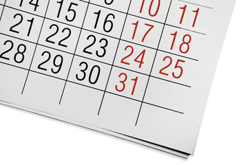 A fragment of the calendar of the end of December 2016