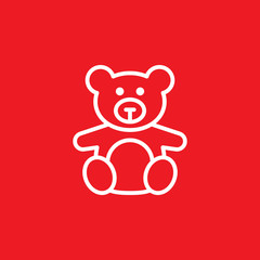Soft toy, Teddy bear line icon, outline vector sign, linear pictogram isolated on red. logo illustration
