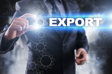 Businessman selecting export on virtual screen.