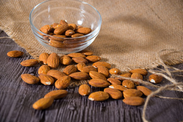 Nuts on wooden background