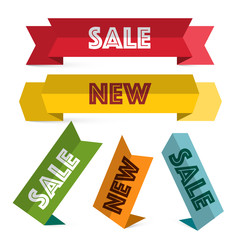 Paper Labels Set. Retro Sale and New Tags. Vector Stickers Isolated on White Background.