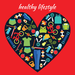 Healthy Lifestyle Background in heart shape.
